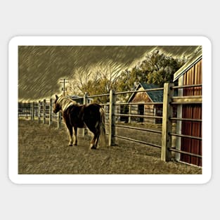 Small Horse and Barns No1A Sticker